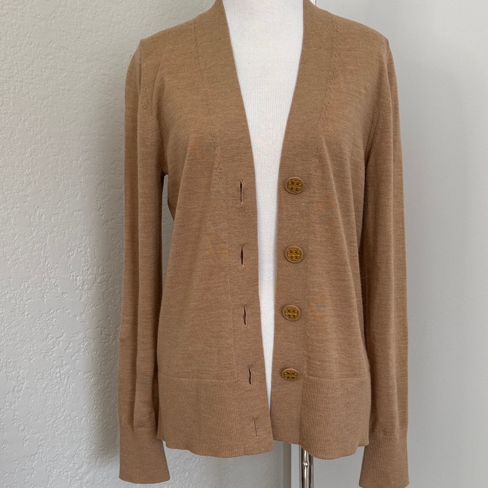 Tory Burch Classic Camel Button-Front Women's Cardigan Sweater